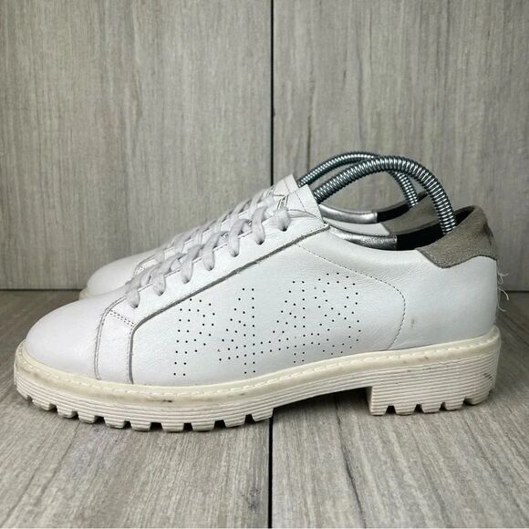 RARE P448 White Leather Chunky Lug Sole Sneaker Boot Shoe Mens Size 8 Women 9.5 main image 6